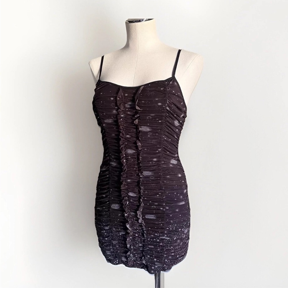 NEW Urban Outfitters Tegan Mesh Mini Dress Sz M Brown Rushed Lined Party Y2K